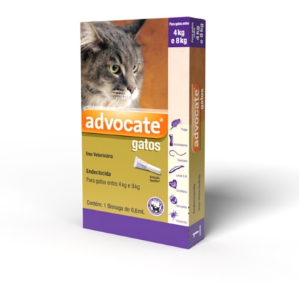 Antipulgas e vermicida Advocate para gatos acima de 4Kg - 0,8ml