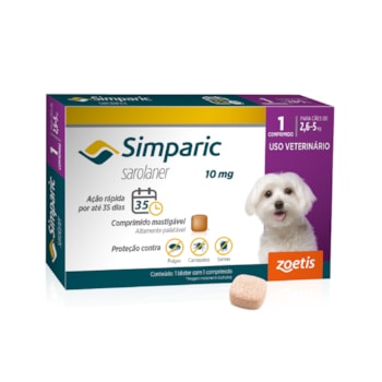 Antipulgas Zoetis Simparic 10mg para Cães 2,6 a 5Kg