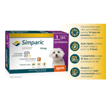 Antipulgas Zoetis Simparic 10mg para Cães 2,6 a 5Kg Antipulgas Zoetis Simparic 10mg para Cães 2,6 a 5Kg