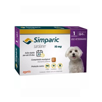 Antipulgas Zoetis Simparic 10mg para Cães 2,6 a 5Kg com 01 Comprimido