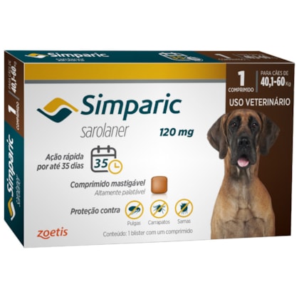 Antipulgas Zoetis Simparic 120mg para Cães 40,1 a 60Kg