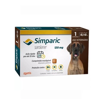 Antipulgas Zoetis Simparic 120mg para Cães 40,1 a 60Kg com 01 comprimido