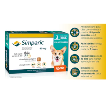 Antipulgas Zoetis Simparic 40mg para Cães 10,1 a 20kg
