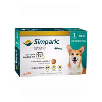 Antipulgas Zoetis Simparic 40mg para Cães 10,1 a 20kg com 01 Comprimido