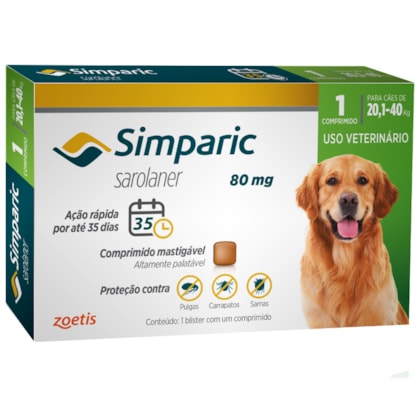 Antipulgas Zoetis Simparic 80mg para Cães 20,1 a 40kg