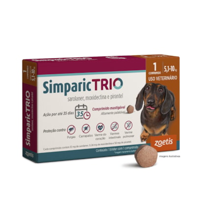 Antipulgas Zoetis Simparic Trio 12mg para Cães 5,1 a 10kg