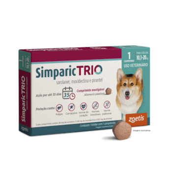 Antipulgas Zoetis Simparic Trio 24mg para Cães 10,1 a 20kg