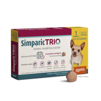 Antipulgas Zoetis Simparic Trio 3mg para Cães 1,25 a 2,5kg