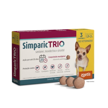 Antipulgas Zoetis Simparic Trio 3mg para Cães 1,25 a 2,5kg
