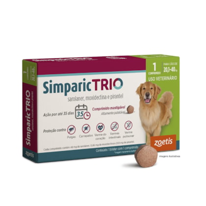 Antipulgas Zoetis Simparic Trio 48mg para Cães 20,1 a 40kg