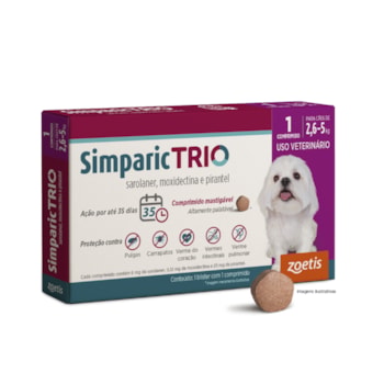 Antipulgas Zoetis Simparic Trio 6mg para Cães 2,6 a 5kg