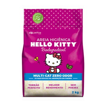Areia Sanitária Hello Kitty Bio Fina Multicat Zero Odor Rosa 2kg