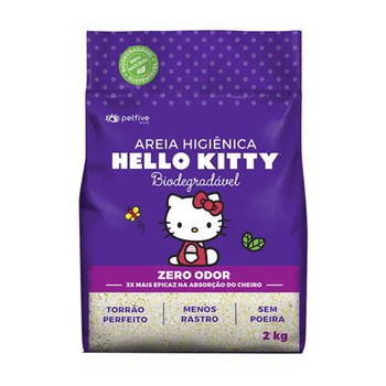 Areia Sanitária Hello Kitty Bio Grossa Zero Odor Roxa 2kg