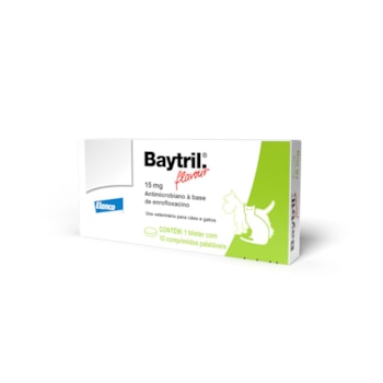 Baytril Flavour Antibiótico para cães e gatos 15mg 10 comprimidos