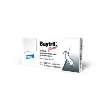 Baytril Flavour Antibiótico para cães e gatos 250mg 06 Comprimidos
