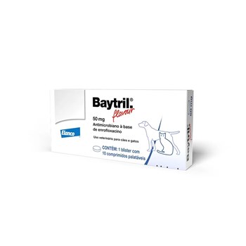 Baytril Flavour Antibiótico para cães e gatos 50mg 10 Comprimidos