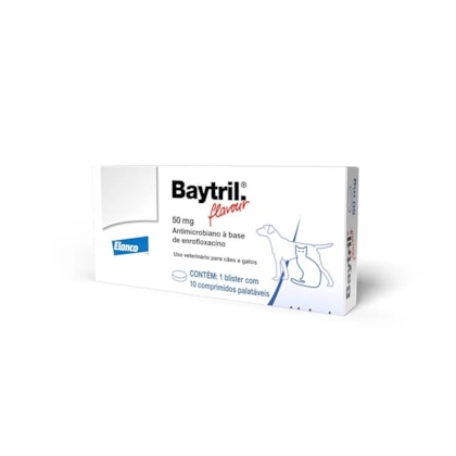 Baytril Flavour Antibiótico para cães e gatos 50mg 10 Comprimidos