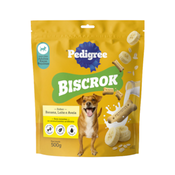 Biscoito Pedigree Biscrok Mini para Cães Adultos Raças Pequenas Sabor Banana, Leite e Aveia