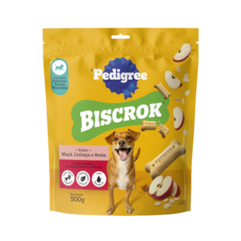 Biscoito Pedigree Biscrok Mini para Cães Adultos Raças Pequenas Sabor Maçã, Linhaça e Aveia