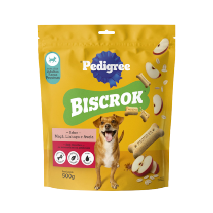 Biscoito Pedigree Biscrok Mini para Cães Adultos Raças Pequenas Sabor Maçã, Linhaça e Aveia