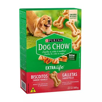 Biscoitos Dog Chow Extra Life Integral sabor Frango para Cães Adultos de Raças Médias e Grandes 500g