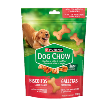 Biscoitos Dog Chow Extra Life Integral sabor Frango para Cães Adultos de Raças Médias e Grandes 500g