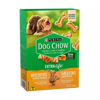 Biscoitos Dog Chow Extra Life Integral sabor Frango para Cães Adultos Raças Pequenas 500g