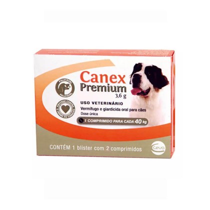 Canex Premium 3,6g Vermífugo para Cães até 40kg com 2 comprimidos