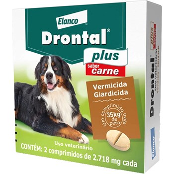 Drontal Plus Vermífugo Cães 35kg sabor Carne com 02 comprimidos