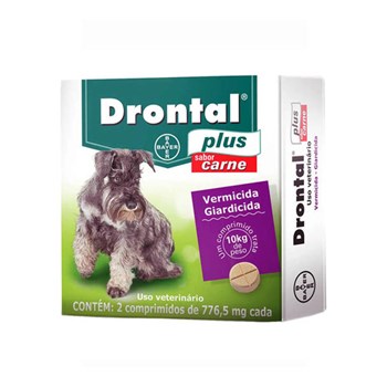 Drontal Plus Vermífugo Cães até 10Kg sabor Carne com 02 comprimidos