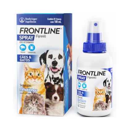 Frontline Spray Antipulgas e Carrapatos Cães e Gatos 100mL