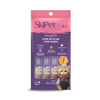Petisco Skipet Cats Atum com Vieira para Gatos com 4 Unidades de 15g