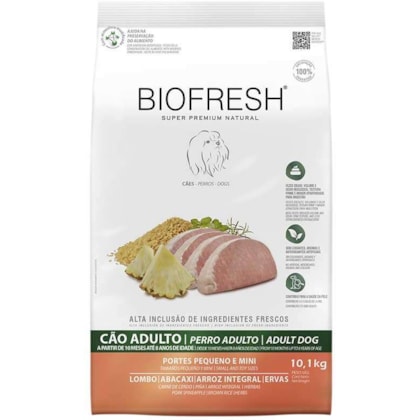 Ração Biofresh Raças Pequenas e Mini para Cães Adultos Sabor Lombo, Abacaxi, Arroz Integral e Ervas