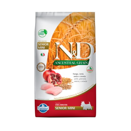 Ração Farmina N&D Ancestral Grain sabor Frango e Romã para Cães Sênior de Raças Pequenas