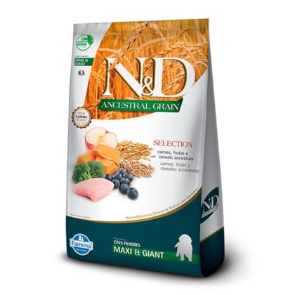 Ração Farmina N&D Ancestral Grain Selection sabor Carnes e Frutas para Cães Filhotes de Raças Grandes