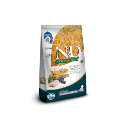 Ração Farmina N&D Ancestral Grain Selection sabor Frango e Frutas para Cães Filhotes de Raças Médias 15kg