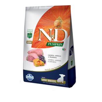 Ração Farmina N&D Pumpkin sabor Cordeiro, Abóbora e Blueberry para Cães Filhotes de Raças Pequenas