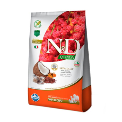 Ração Farmina N&D Quinoa Skin & Coat sabor Peixe e Coco para Cães Adultos de Porte Pequeno