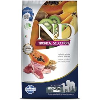 Ração Farmina N&D Tropical para Cães Adultos de Porte Médio e Grande Sabor Cordeiro, Cereais e Frutas Tropicais