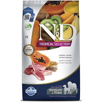 Ração Farmina N&D Tropical para Cães Adultos de Porte Médio e Grande Sabor Cordeiro, Cereais e Frutas Tropicais