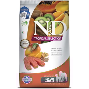 Ração Farmina N&D Tropical para Cães Adultos de Porte Médio e Grande Sabor Salmão, Cereais e Frutas Tropicais Ração Farmina N&D Tropical para Cães Adultos de Porte Médio e Grande Sabor Salmão, Cereais e Frutas Tropicais