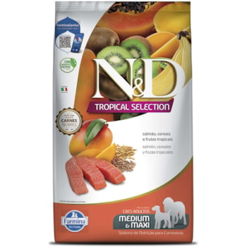 Ração Farmina N&D Tropical para Cães Adultos de Porte Médio e Grande Sabor Salmão, Cereais e Frutas Tropicais