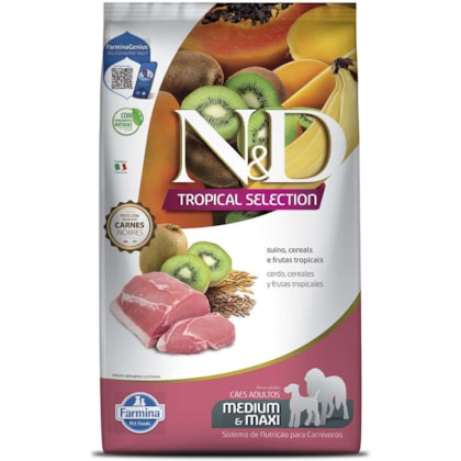 Ração Farmina N&D Tropical para Cães Adultos de Porte Médio e Grande Sabor Suino, Cereais e Frutas Tropicais