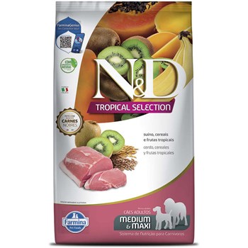 Ração Farmina N&D Tropical para Cães Adultos de Porte Médio e Grande Sabor Suino, Cereais e Frutas Tropicais