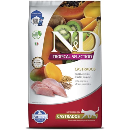 Ração Farmina N&D Tropical para Gatos Adultos Castrado Sabor Frango, Cereais e Frutas Tropicais