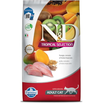 Ração Farmina N&D Tropical para Gatos Adultos Sabor Frango, Cereais e Frutas Tropicais