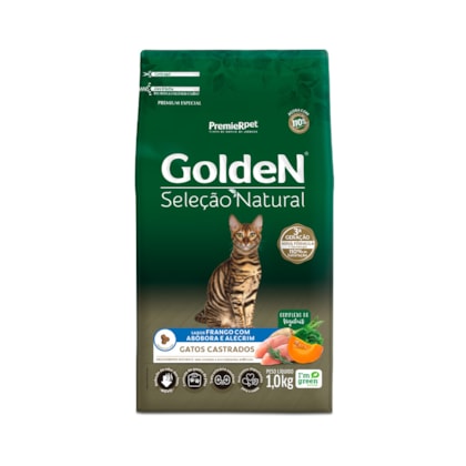 Ração Golden Seleção Natural Frango, Abóbora e Alecrim para Gatos Castrados