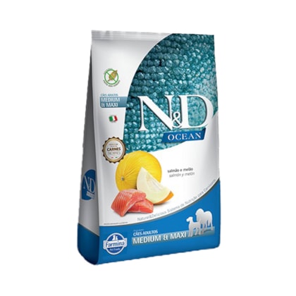 Ração N&D Ocean para Cães Adultos de Porte Médio e Grande Sabor Salmão e Melão