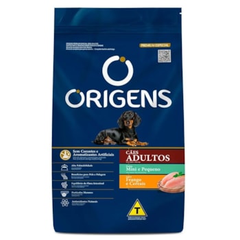 Ração Origens Premium Especial Cães Adultos Portes Mini e Pequeno Sabor Carne e Cereais