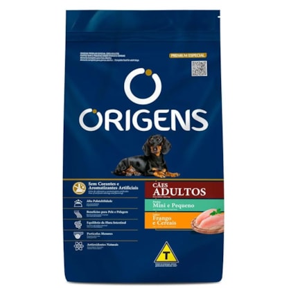 Ração Origens Premium Especial Cães Adultos Portes Mini e Pequeno Sabor Carne e Cereais